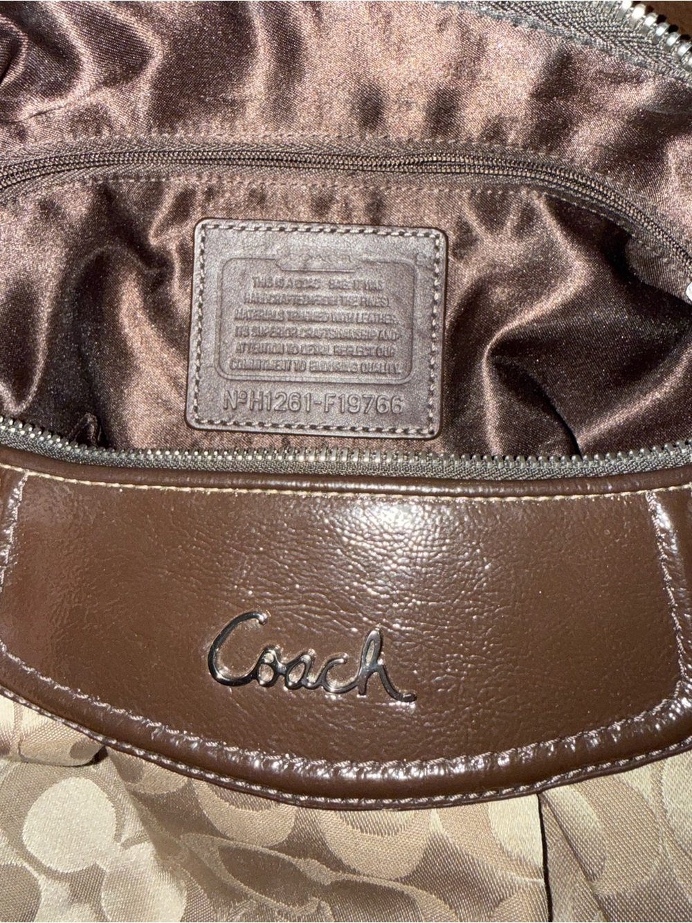 Coach Tan Signature Canvas Shoulder Bag with Dark Brown Leather Trim - Picture 2 of 8